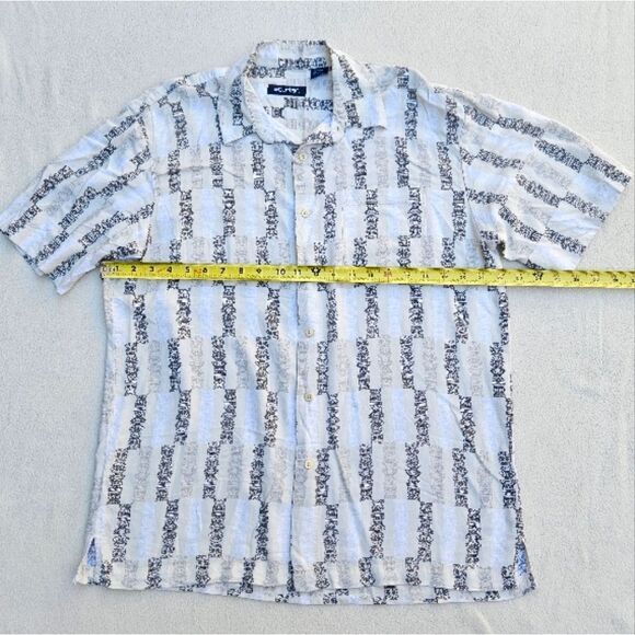 Puritan Beige White and Black Tiki Men's Short Sleeve Button Up Shirt - Picture 3 of 6